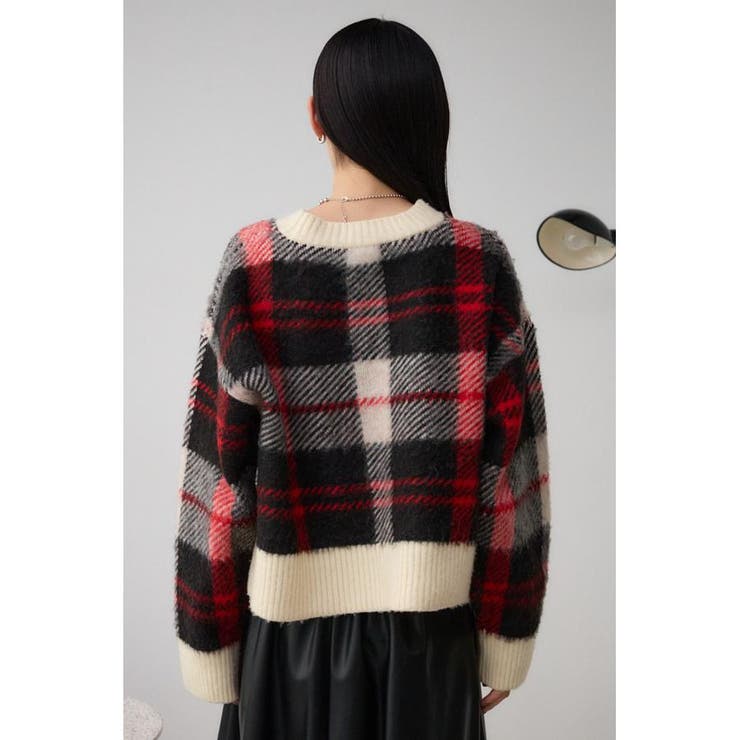 あーちゃん エムズグレイシー レッドxグリーンチェックニット ビッグ