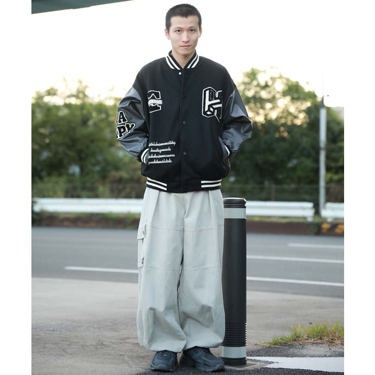 ブルゾン【HOOK】H柄 ユニセックスアメカジワッペン刺繍スタジャン