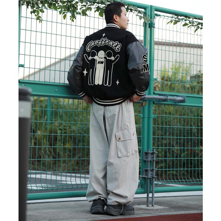 ブルゾン【HOOK】H柄 ユニセックスアメカジワッペン刺繍スタジャン