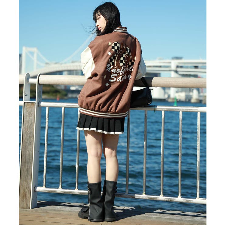 ブルゾン A柄 ユニセックスアメカジワッペン刺繍スタジャンジャケット