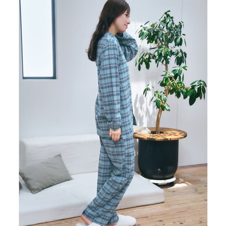 綿100% ネルシャツ パジャマ 長袖 上下セット (男女兼用サイズ)[品番