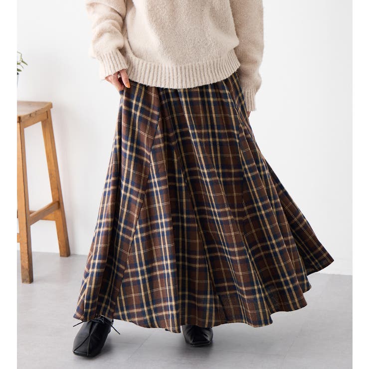 ふんわりチェック柄フレアーマキシスカート[品番：ATTW0007445]｜Viola