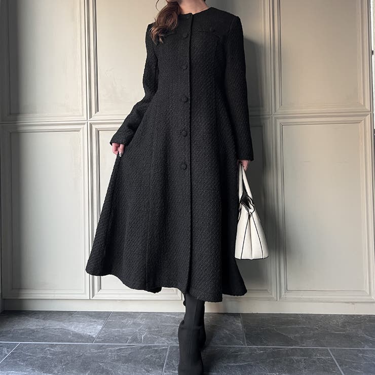 ツイードロングフレアコート[品番：AMTW0009913]｜JUNOAH（ジュノア