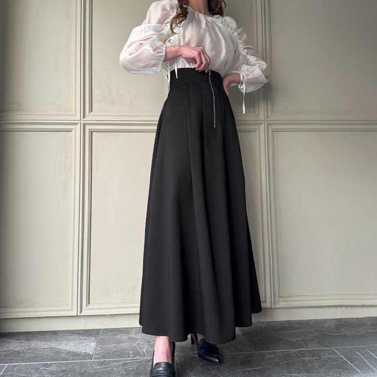 ハイウエストフロントジップコルセットフレアスカート[品番