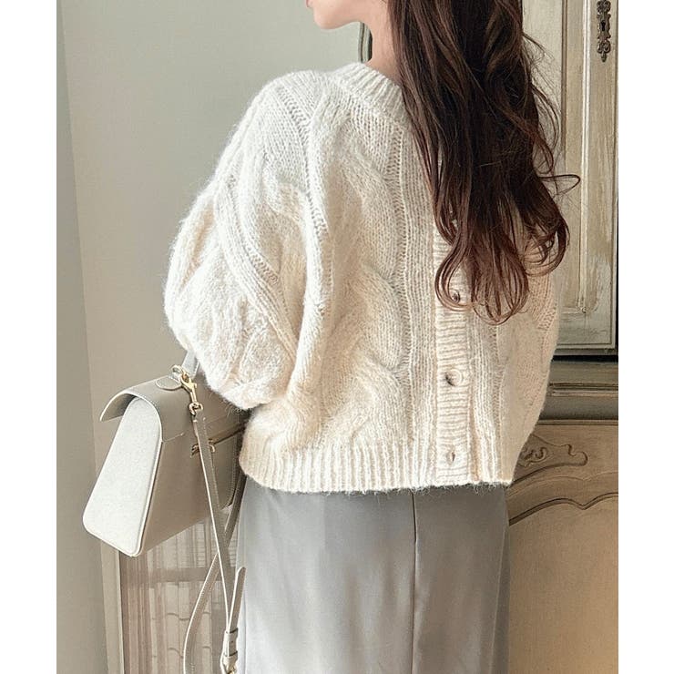 Meiru 前後2wayケーブル編みショートニットカーディガン[品番