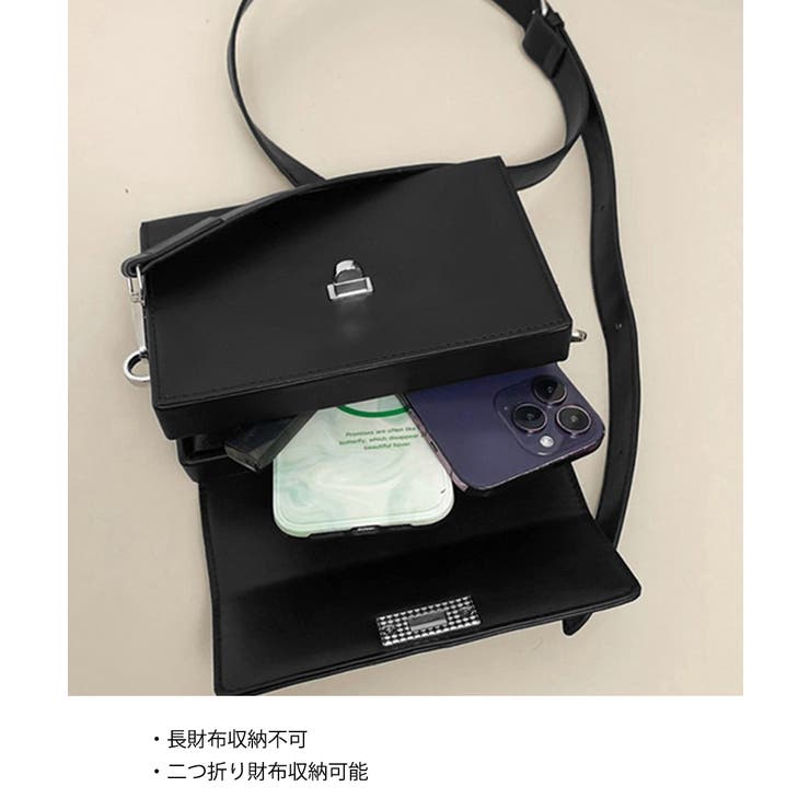 スクエア ショルダーバッグ 斜めがけ鞄黒[品番：AGCW0005935