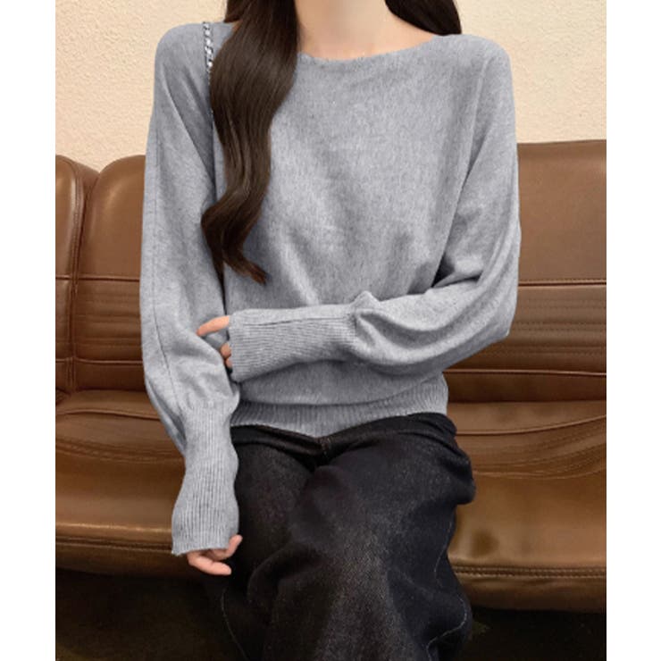 ボートネックニットトップスオフショルダー[品番：AGCW0007018