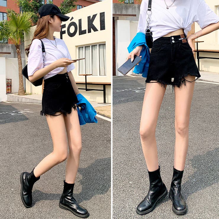 ダメージ加工デニムショートパンツ 韓国風[品番：AGCW0004294