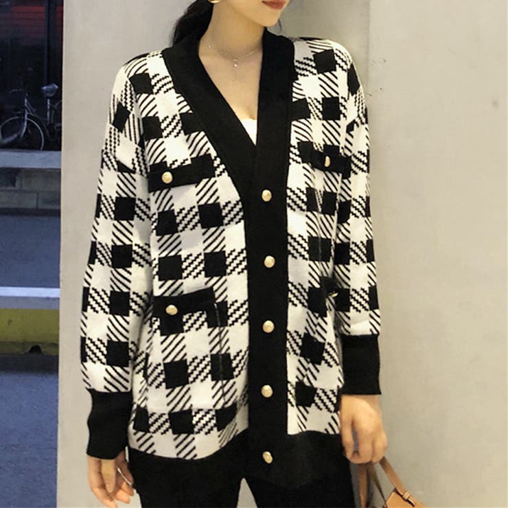 ニット カーディガン チェック柄[品番：AGCW0002669]｜SUNSHINE CLOSET