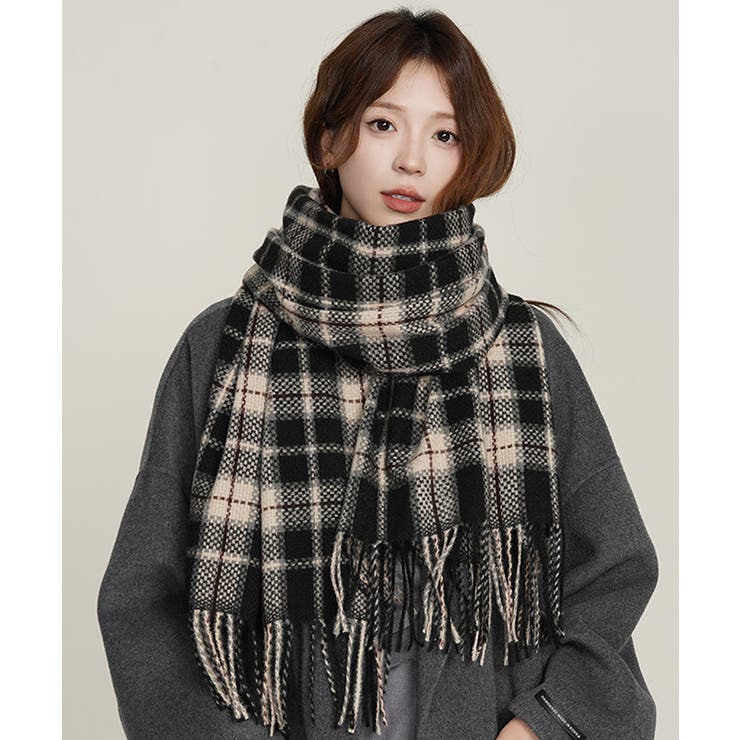 大判マフラー チェック柄 秋冬レディース[品番：AGCW0005921