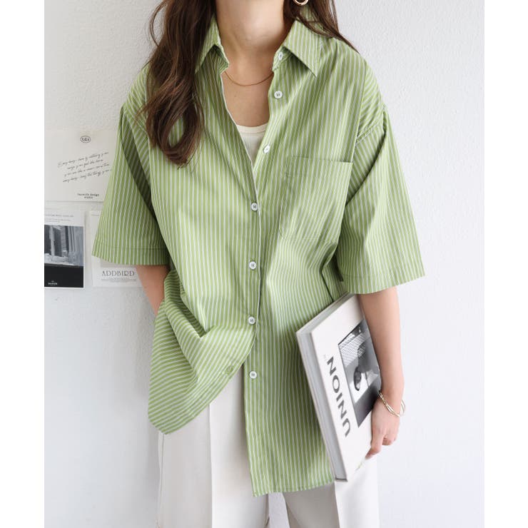 ストライプ 半袖 カラーシャツ[品番：AZ000004328]｜andme（アンドミー