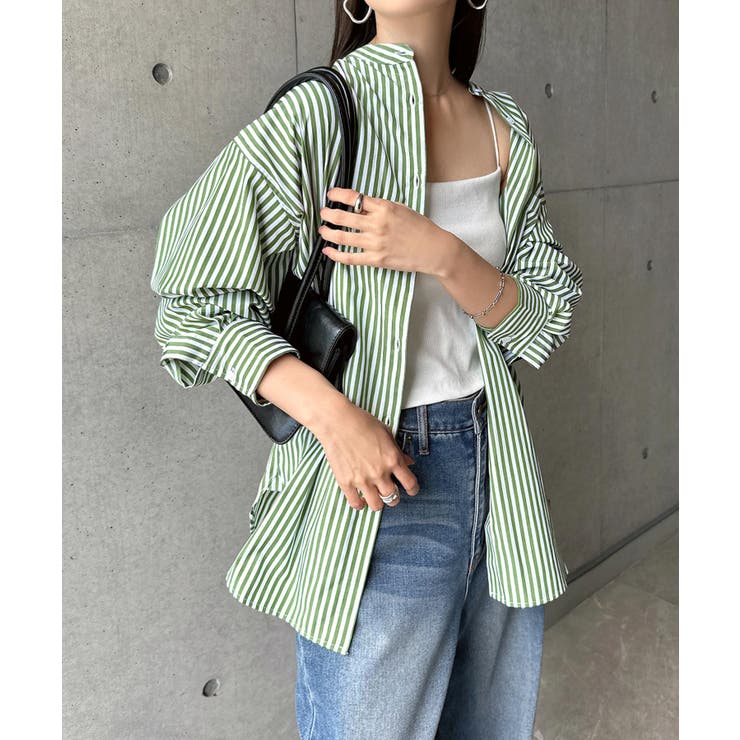 カラーストライプ バンドカラー シャツ[品番：AZ000004119]｜andme