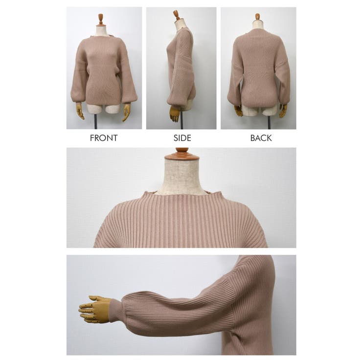 可愛く着痩せする♪長袖バルーンスリーブニット[品番：QU000006929