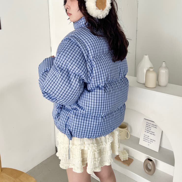 袖取り外し可能】チェックリボンダウンジャケット/ダウンベスト[品番