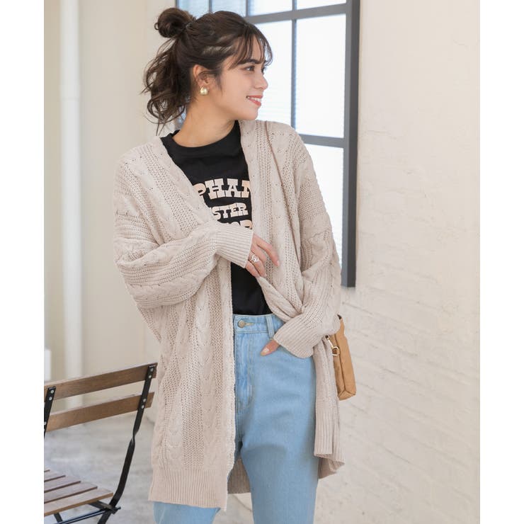 ニットカーディガン ケーブル ショールカラー[品番：ADEW0000805]｜ad