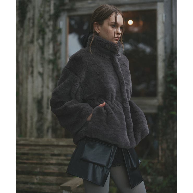 スタンドカラー フェイクファーコート[品番：ADEW0004635]｜ad thie