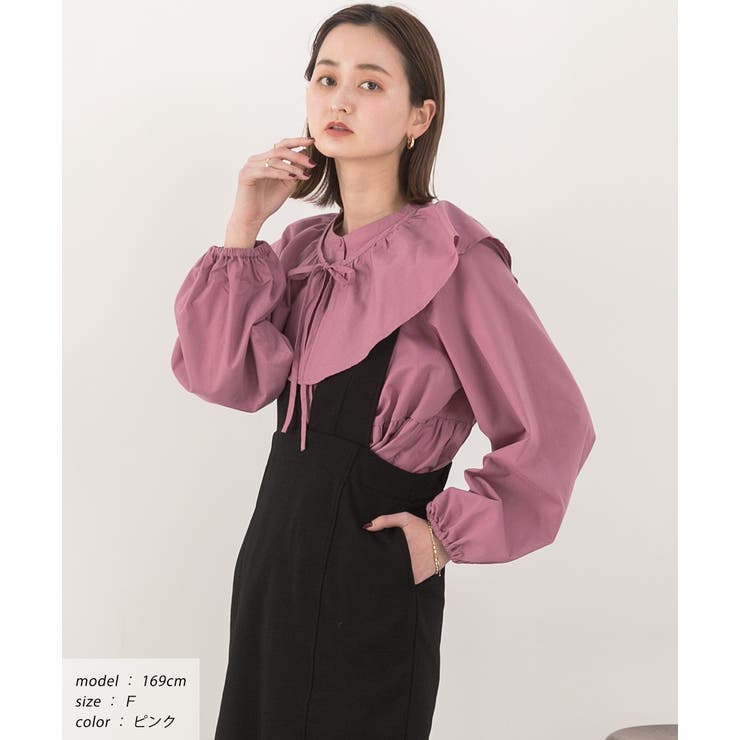 つけ襟付き マルチWAY ティアードブラウス チュニック丈[品番