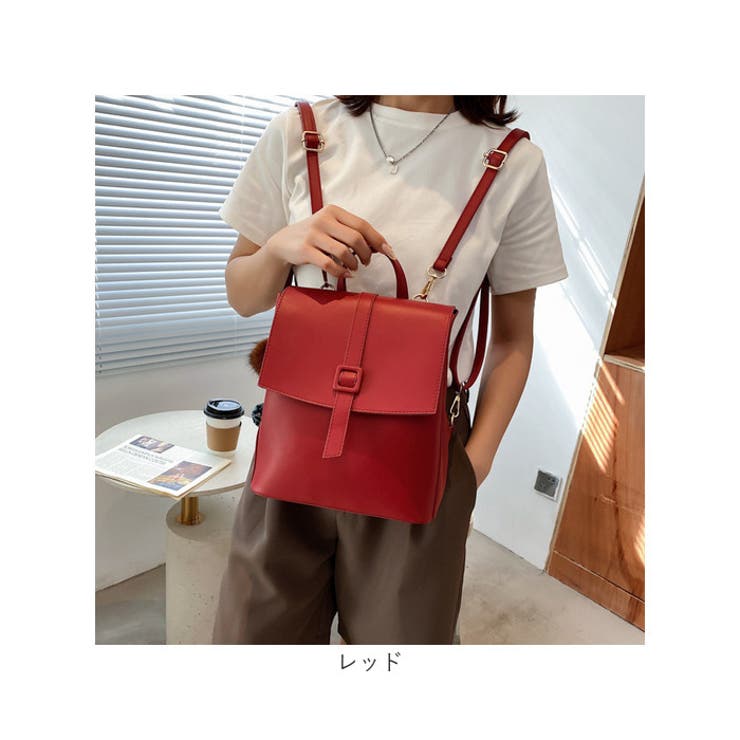 リュックサック フェイクベルト スクエア PUレザー 3way[品番