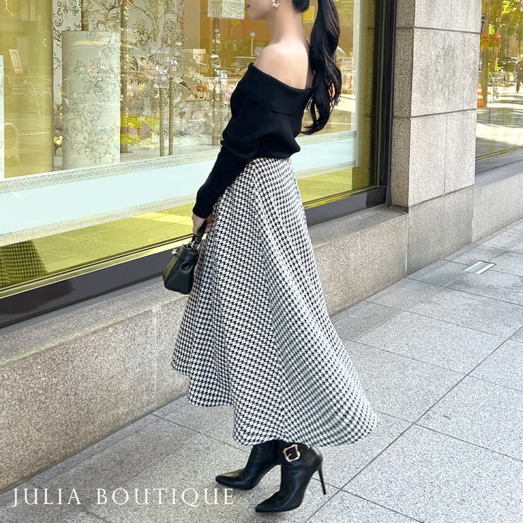 千鳥格子柄ボリュームフレアスカート [23592 ロング[品番：BA000005658