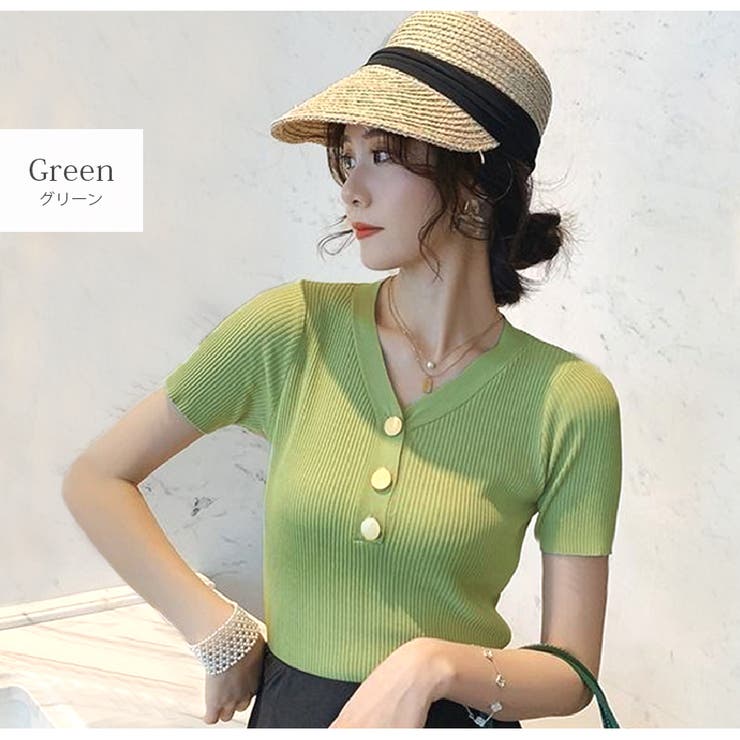 ニットトップス 半袖ニット 韓国ファッション[品番：JCSW0000763