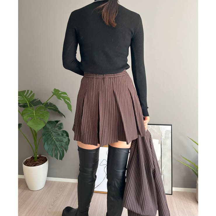 ピンストライプジャケット×プリーツスカート セットアップ[品番