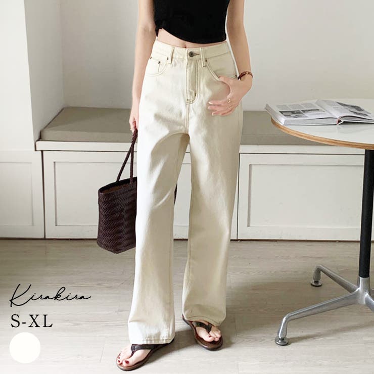 SHOPLIST限定】ハイウエストセミワイドホワイトデニム ボトムス