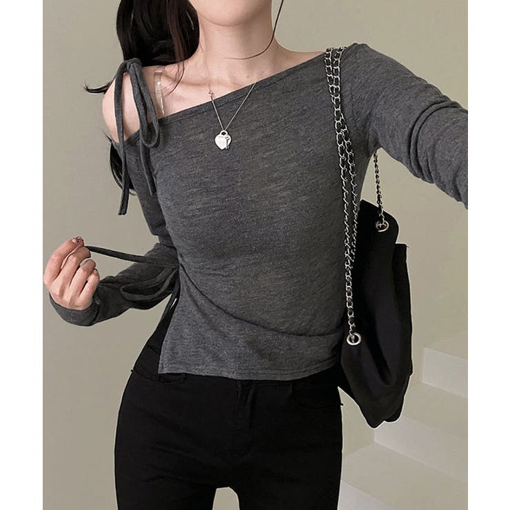 SHOPLIST限定】サイドリボンワンショルダーカットソー トップス