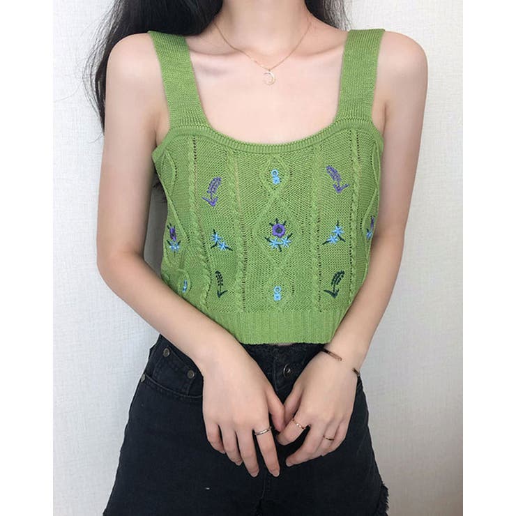 SHOPLIST限定】花柄刺繍ショートキャミソール トップス ショート
