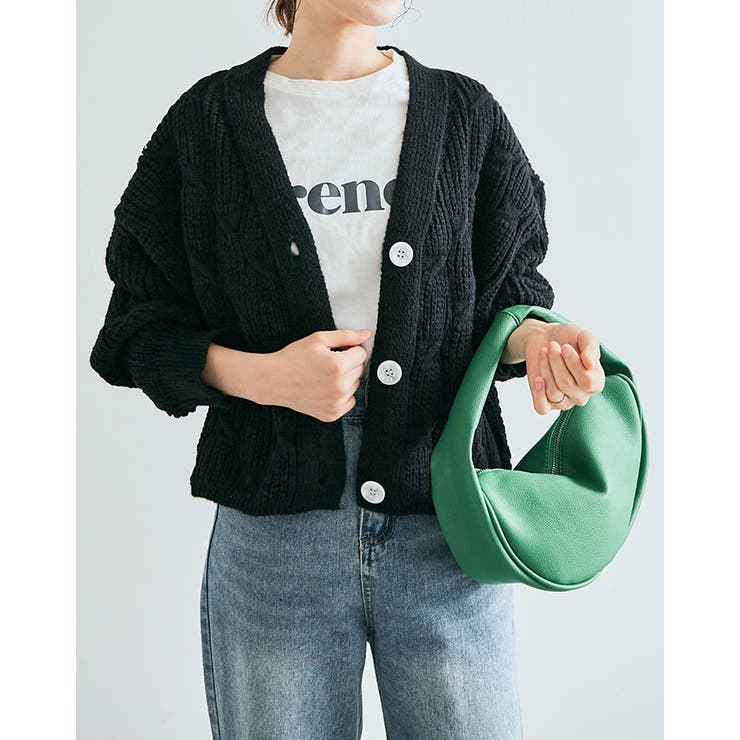 ウェーブ編みケーブルニットカーディガン トップス ニットカーディガン