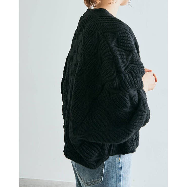 ウェーブ編みケーブルニットカーディガン トップス ニットカーディガン