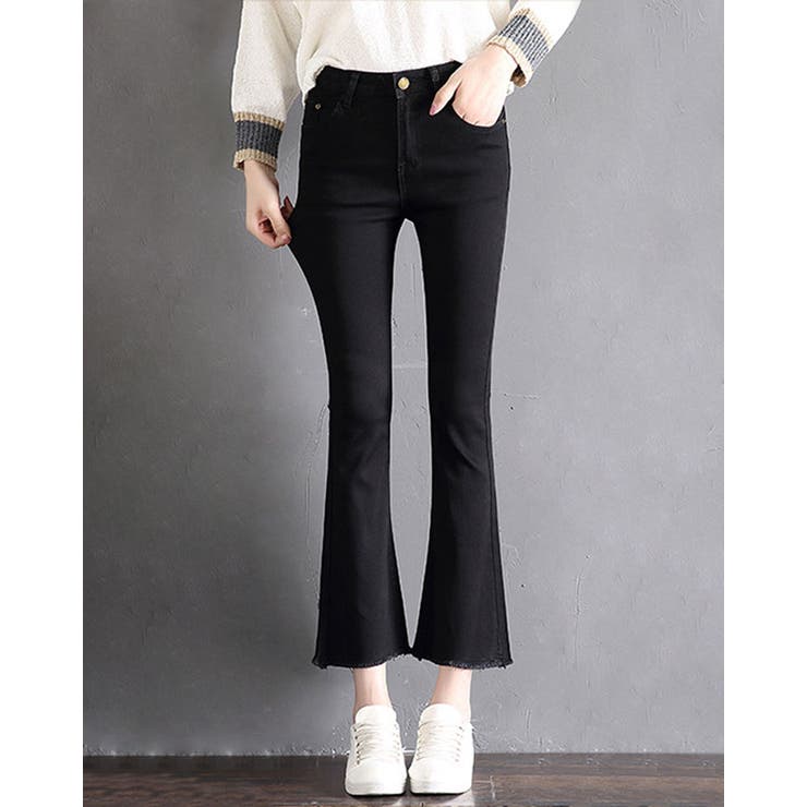 SHOPLIST限定】カットオフクロップドフレアデニムパンツ全4色 4サイズ