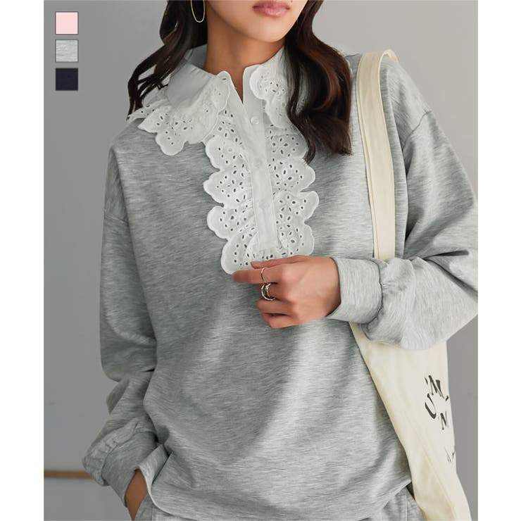 レース襟ポロトップス［C7761］ レース襟 ポロトップス[品番