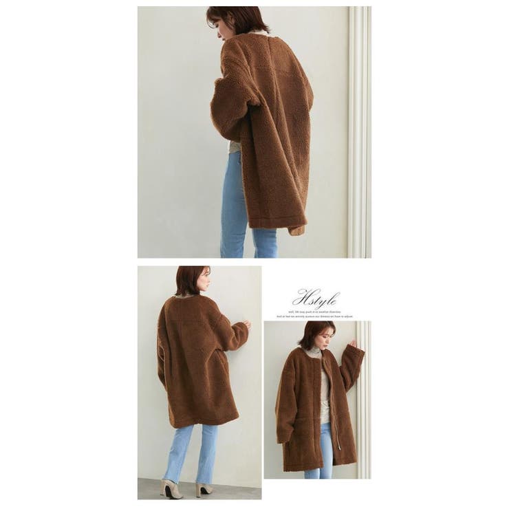 ボアコート レディース 暖か ふわふわ ノーカラーボアコート[品番