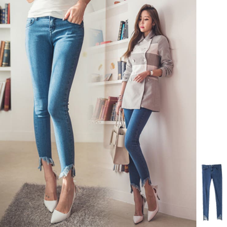 pt16512】裾のほつれダメージ加工がユニーク♪裾ダメージデニム