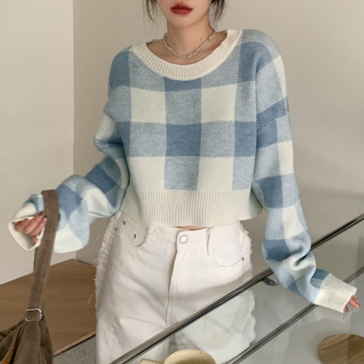 ニット トップス チェック柄[品番：ZI000008315]｜IRADOWL（アイラ