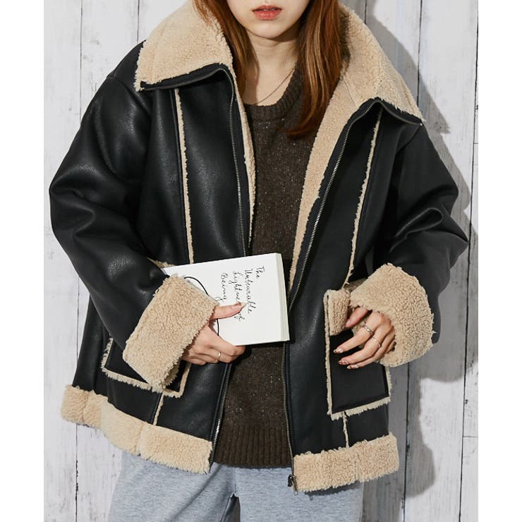 ボア切替×ビッグカラー》レディース フェイクムートンジャケット ゆる