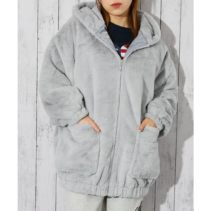 ふわもこフェイクファー》レディース ファーブルゾン フード付き[品番