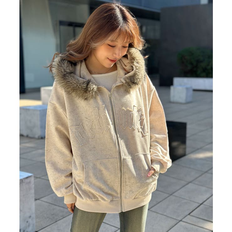 裏毛素材×ファーフード取外し可》ヴィンテージ風ZIPパーカー／秋冬