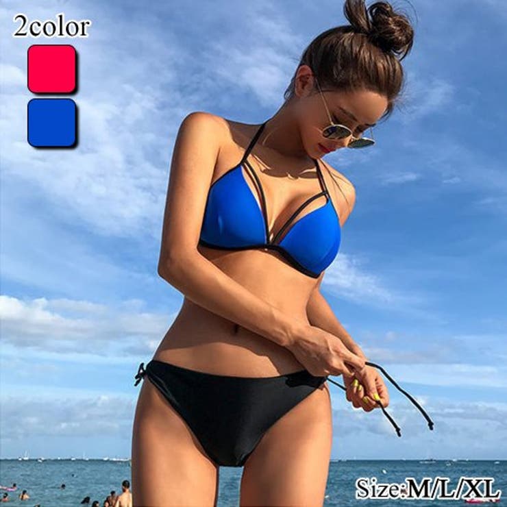 ビビッドなバイカラービキニ2点セット(水着ビキニ・ワンピース)[品番
