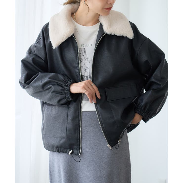 2WAY仕様で楽しむ ファー付き フェイクレザー[品番：GW000004862