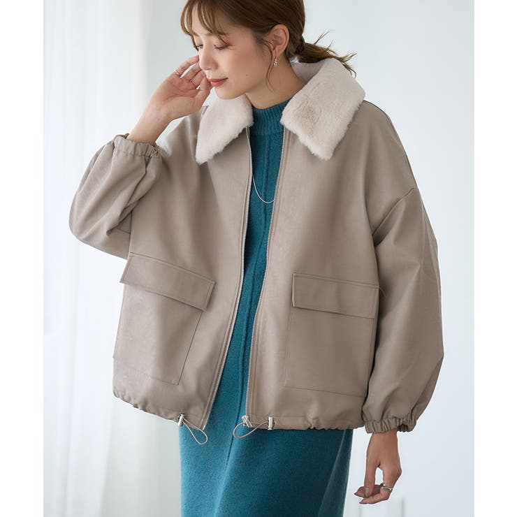 2WAY仕様で楽しむ ファー付き フェイクレザー[品番：GW000004862