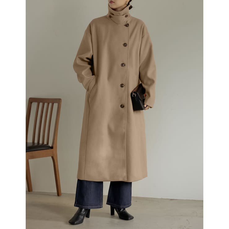 低身長サイズ有]3WAYフェイクウールロングステンカラーコート[品番