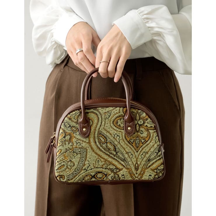 繊細なジャガード織りがトレンドライクな1点 ジャガードボストンバッグ