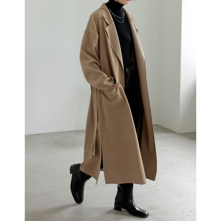 ベルト付きウールライクテーラードガウンコート[品番：GS000020847