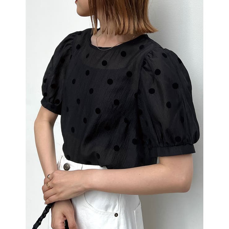 選べるドット柄パフスリーブシアーブラウス[品番：GS000021471]｜Re