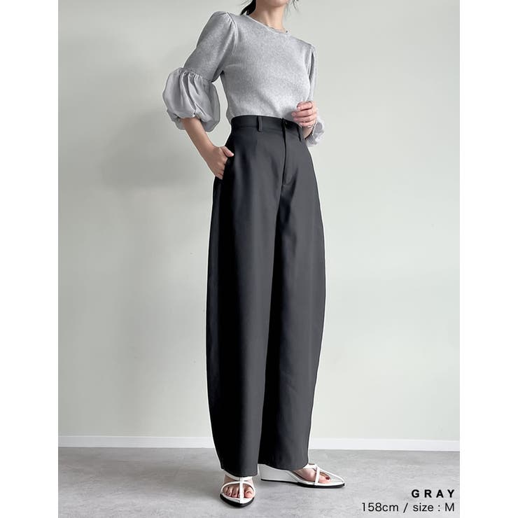 オケージョン セレモニー][涼感]異素材切り替えバルーンスリーブ七分袖