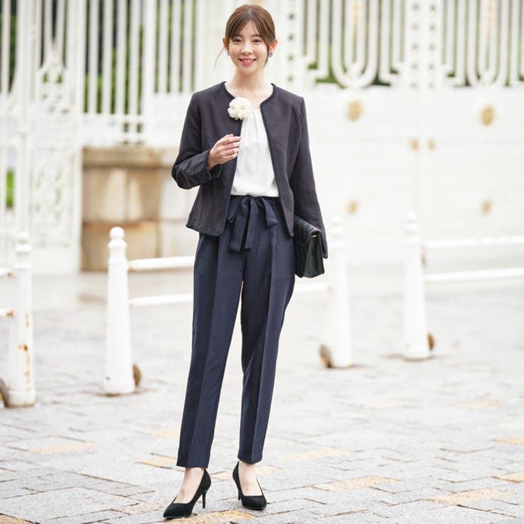 4点セット】ツイードジャケットテーパードパンツスーツセット[品番