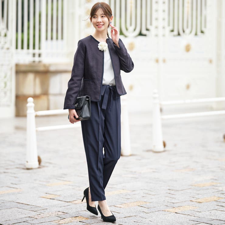 4点セット】ツイードジャケットテーパードパンツスーツセット[品番