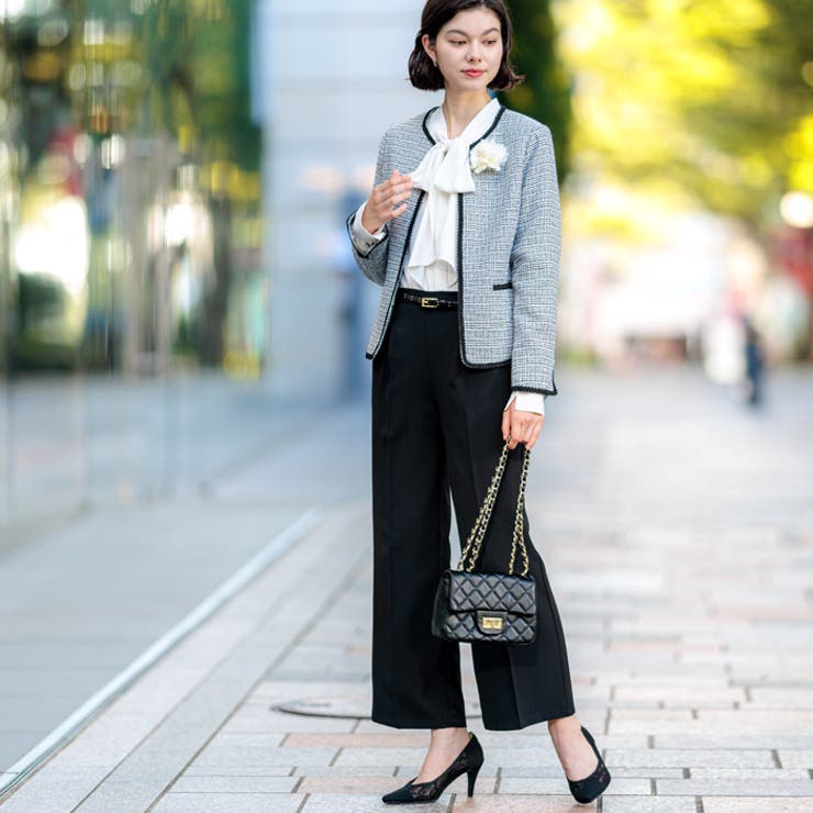 4点セット】ツイードジャケットワイドパンツセットアップ[品番