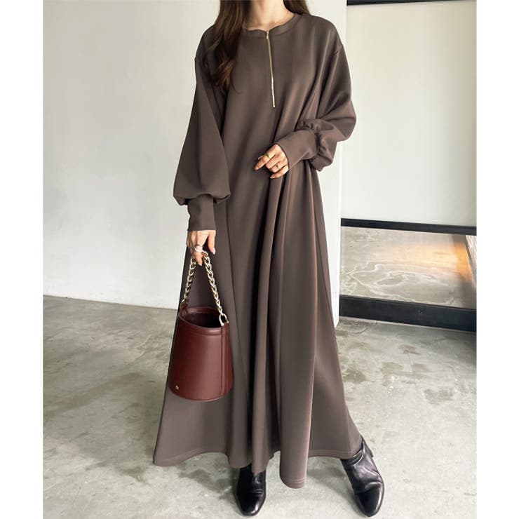 前後2WAYハーフジップ長袖ワンピース[品番：GERW0010348]｜GeeRA